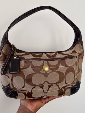 Coach Brown & Tan Signature Canvas Shoulder Bag